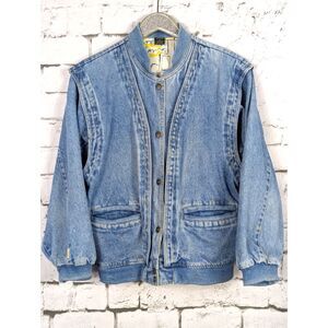 JAG Vintage 80s Distressed Grungy Punk Pop Graphic Denim Bomber Jacket Medium